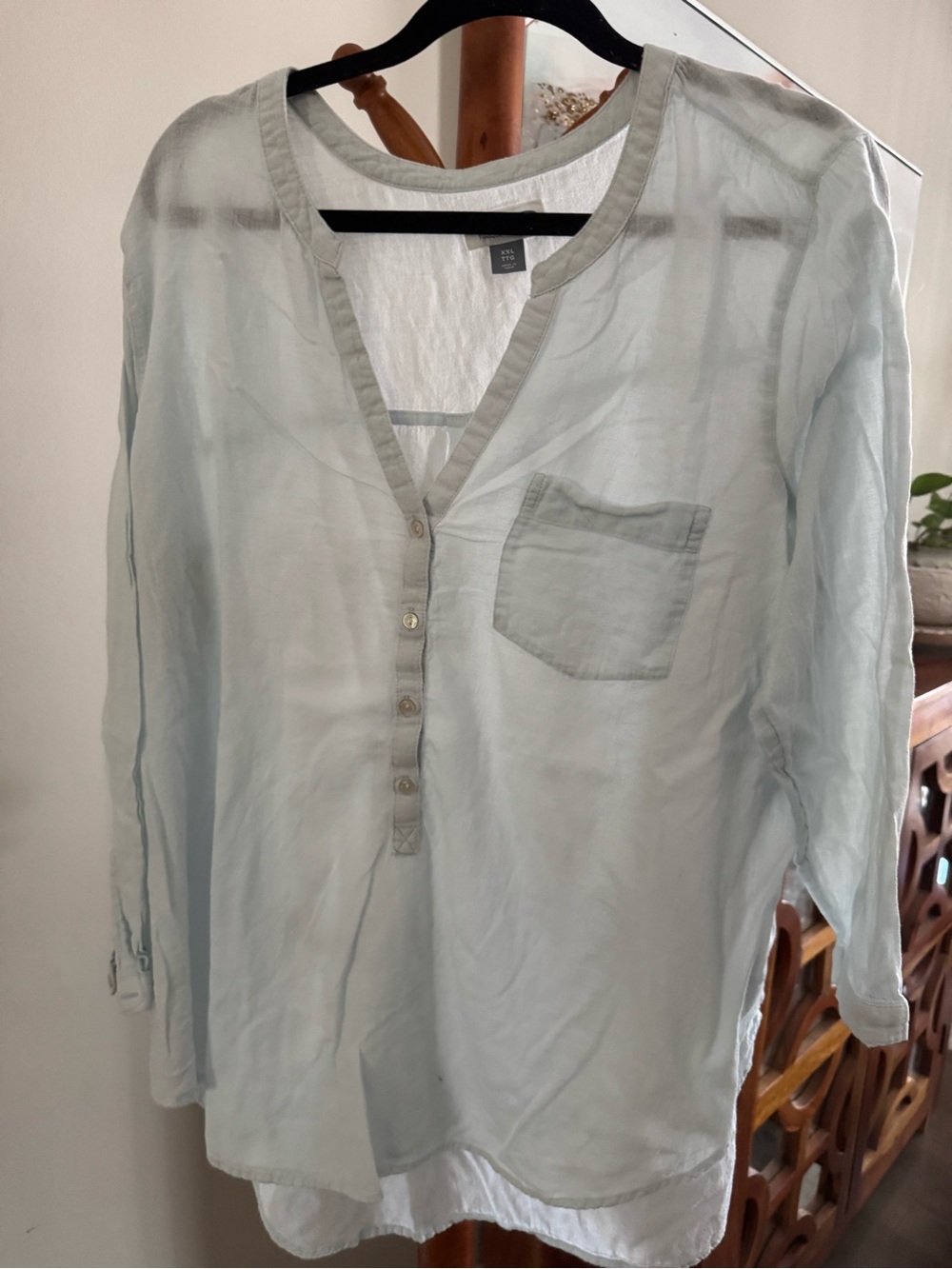 Old Navy Blue Cotton Blouse Long Sleeve Top Beach White Summer Vacation Size XXL